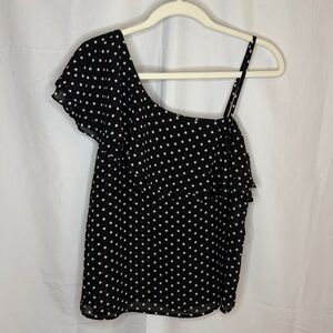 Lily White Black with White Polka Dot Blouse Shirt Top - Medium
